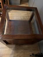 Teakhouten hoektafel met glazen blad, Huis en Inrichting, Ophalen, Gebruikt, 50 tot 75 cm, 50 tot 100 cm