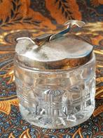 Mooie zware oude Engelse suikerpot van glas en silverplate., Antiek en Kunst, Ophalen of Verzenden