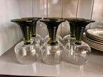 Moezel wijnglazen met groene voet 6 glazen 6 stuks, Antiek en Kunst, Antiek | Glas en Kristal, Ophalen of Verzenden