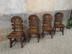 Set 4 Brutalistische Eetkamer Stoelen Jaren 80 Massief Eiken, Huis en Inrichting, Stoelen, Gebruikt, Bruin, Vintage Retro Brutalistisch