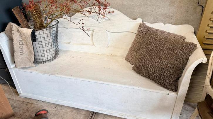 Vintage brocante oude klepbank, Antiek en Kunst, Antiek | Meubels | Stoelen en Banken, Ophalen