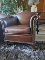 Engelse fauteuils rundleer, Huis en Inrichting, Fauteuils, Ophalen, 75 tot 100 cm, Leer, 75 tot 100 cm
