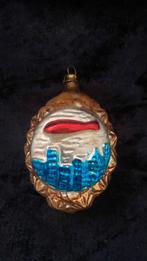 Antiek oud glazen kerstornament versieren bal met zeppelin, Diversen, Kerst, Ophalen of Verzenden, Zo goed als nieuw