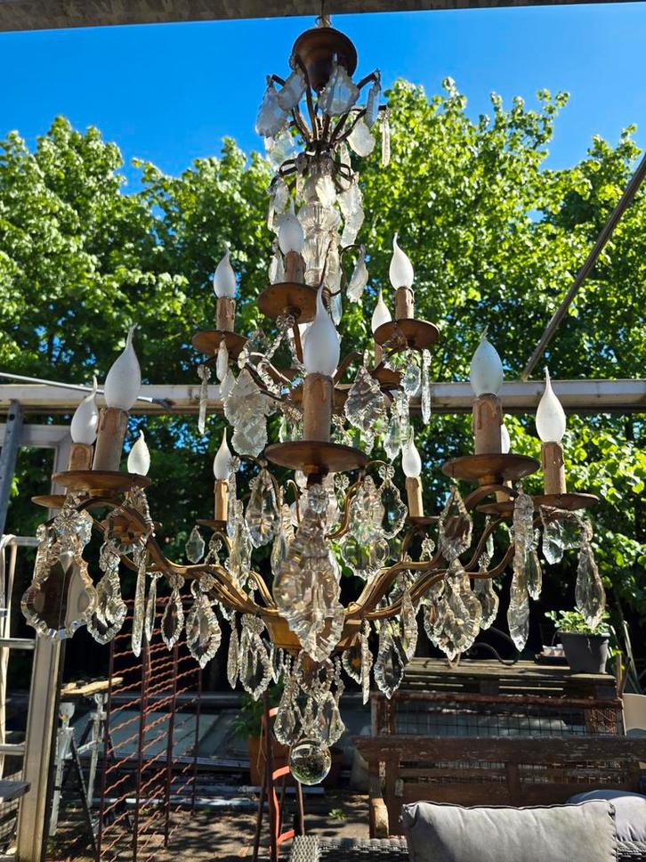 Grote franse 'versailles' kroonluchter met glazen pegels, Antiek en Kunst, Antiek | Lampen, Ophalen of Verzenden