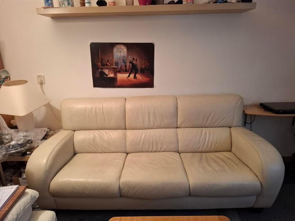 3 persoons zitbank creme Kleur leer Raamsdonkveer, Ophalen, Gebruikt, Minder dan 75 cm, 150 tot 200 cm