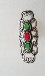 Zilver Ring groene Kwarts, granaat,, Sieraden, Tassen en Uiterlijk, Ringen, Overige kleuren, Verzenden, Nieuw, 17 tot 18
