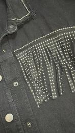 Ruige zwarte spijkerblouse met franjes S, Kleding | Dames, Ophalen of Verzenden, Zo goed als nieuw, Zwart