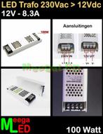 LED Trafo Voeding Adapter Driver - 230V > 12V - 8.3A = 100W, Ophalen of Verzenden, Nieuw, LEDtrafo