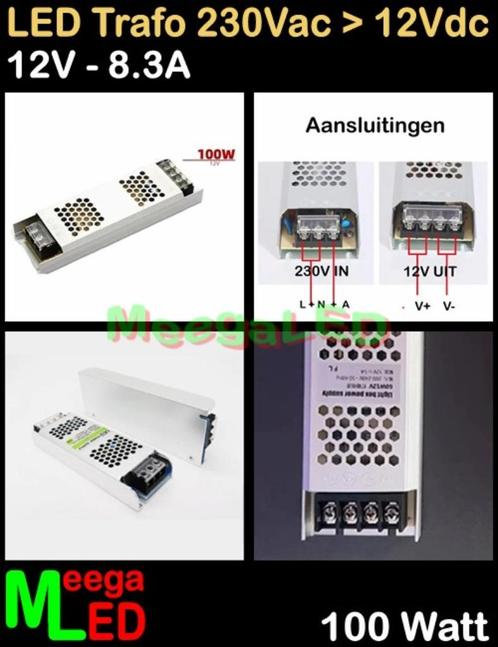 LED Trafo Voeding Adapter Driver - 230V > 12V - 8.3A = 100W, Huis en Inrichting, Lampen | Overige, Nieuw, Ophalen of Verzenden