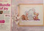 Geboortetegel borduurpatroon met Teddybeer,konijn&olifant, Hobby en Vrije tijd, Nieuw, Handborduren, Patroon, Ophalen