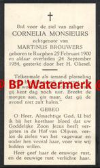Monsieurs Cornelia 1900 Rucphen 1954 x Brouwers - 20798, Verzamelen, Bidprentjes en Rouwkaarten, Bidprentje, Ophalen of Verzenden
