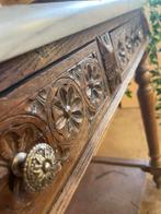 Vintage boho houten tafeltje met wit marmeren blad, Huis en Inrichting, Tafels | Sidetables, Ophalen, Gebruikt, 50 tot 100 cm
