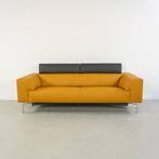 1x Leolux Howlo Bank 3-zits/160cm Maïsgeel/Zwart - Leer, Driepersoons, 75 tot 100 cm, Ophalen of Verzenden, Zo goed als nieuw