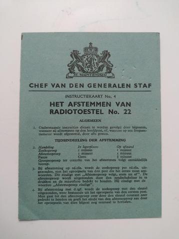 Instructiekaart No. 4, Het afstemmen van radiotoestel No.22 beschikbaar voor biedingen