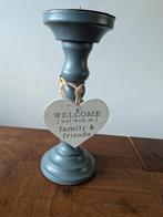 Houten Kaarsenhouder met 'Welcome' Hart, Huis en Inrichting, Woonaccessoires | Kandelaars en Kaarsen, Gebruikt, Blauw, Ophalen of Verzenden