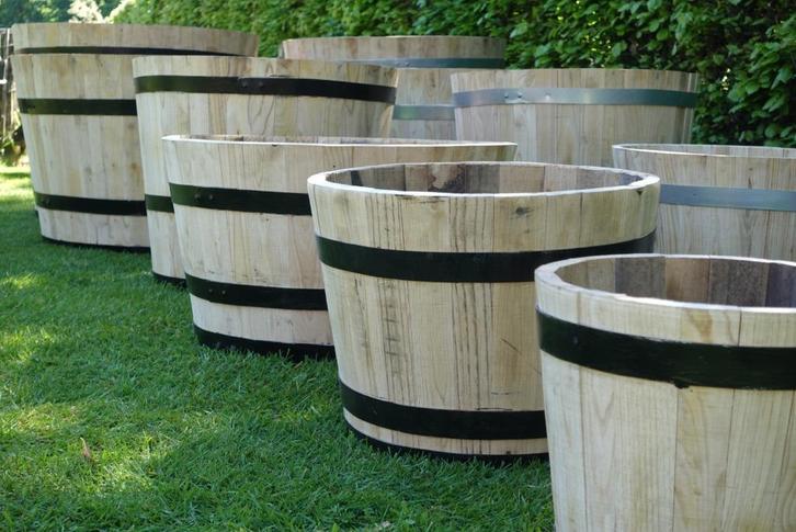Plantenbakken / Bloembakken van houten wijnvaten, Tuin en Terras, Bloembakken en Plantenbakken, Nieuw, Hout, Balkon, Tuin, 30 tot 60 cm