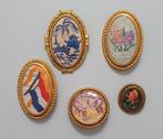 Antieke Broches - Koperkleur & Borduurwerk (5 stuks), Sieraden, Tassen en Uiterlijk, Broches, Overige kleuren, Minder dan 4 cm