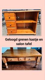 Geloogd grenen salontafel en kastje, Ophalen, Gebruikt, 100 tot 150 cm, 50 tot 75 cm