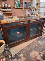 Antieke houten toonbank met glas en bijpassend bureau, Antiek en Kunst, Ophalen