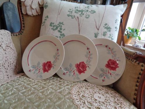 3 Franse Borden met Roos Sur l'Herbe Paris ** Mimosa **, Antiek en Kunst, Antiek | Servies los, Ophalen of Verzenden