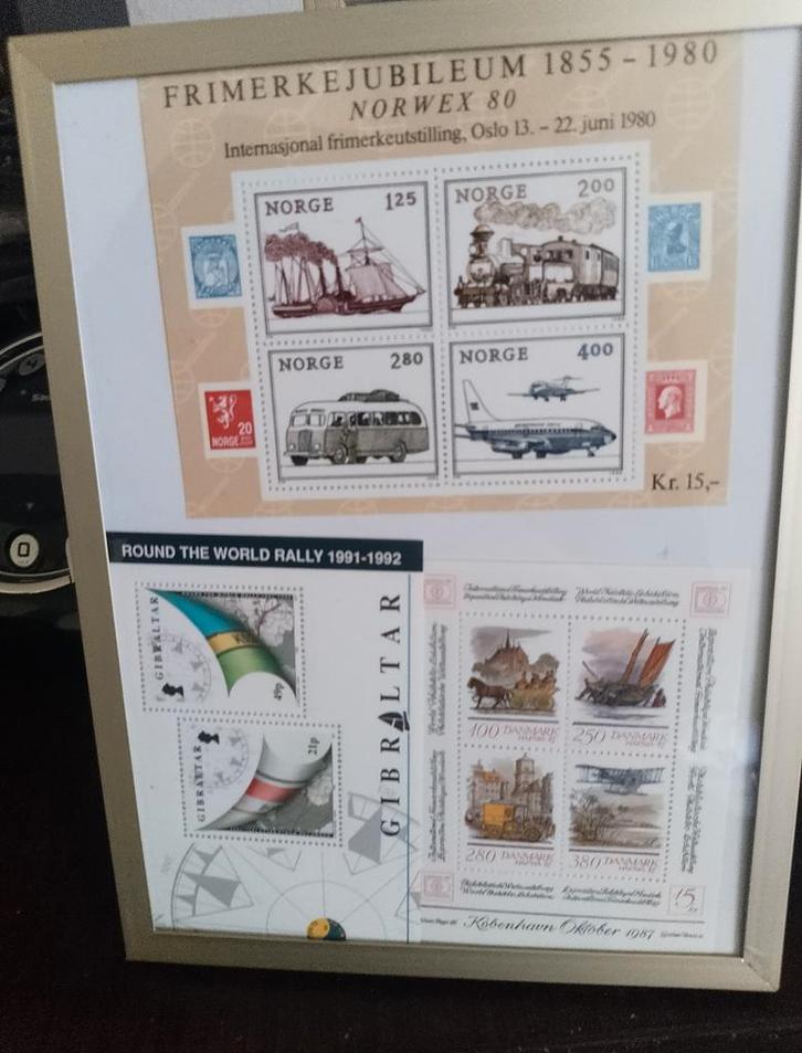 Ingelijste postzegelcollectie Noorwegen, Denemarken, Gibralt, Postzegels en Munten, Postzegels | Volle albums en Verzamelingen