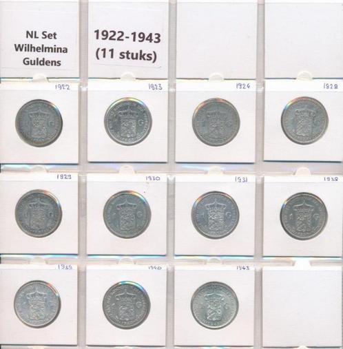 Nederland complete set 1922-1943 zilveren, Postzegels en Munten, Munten | Nederland, Setje, 1 gulden, Koningin Wilhelmina, Zilver