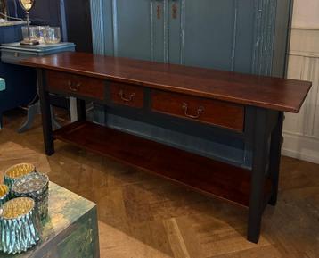 Grote oude sidetable vintage stoete wandtafel met lades VdlM beschikbaar voor biedingen