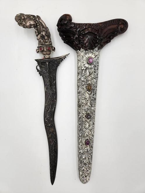 Keris Bali Seselet 3 Luk Pamor Ganggeng Kanyut Zilver KTB98, Antiek en Kunst, Kunst | Niet-Westerse kunst, Verzenden