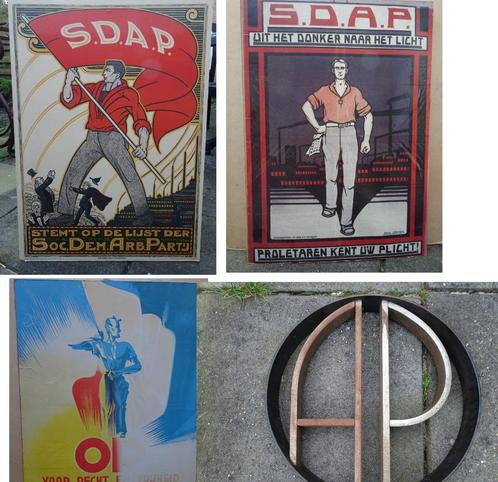 3 Vintage Affiche Poster + Metal Logo Rartij v/d Arbeid PvdA, Verzamelen, Merken en Reclamevoorwerpen, Gebruikt, Reclamebord, Ophalen