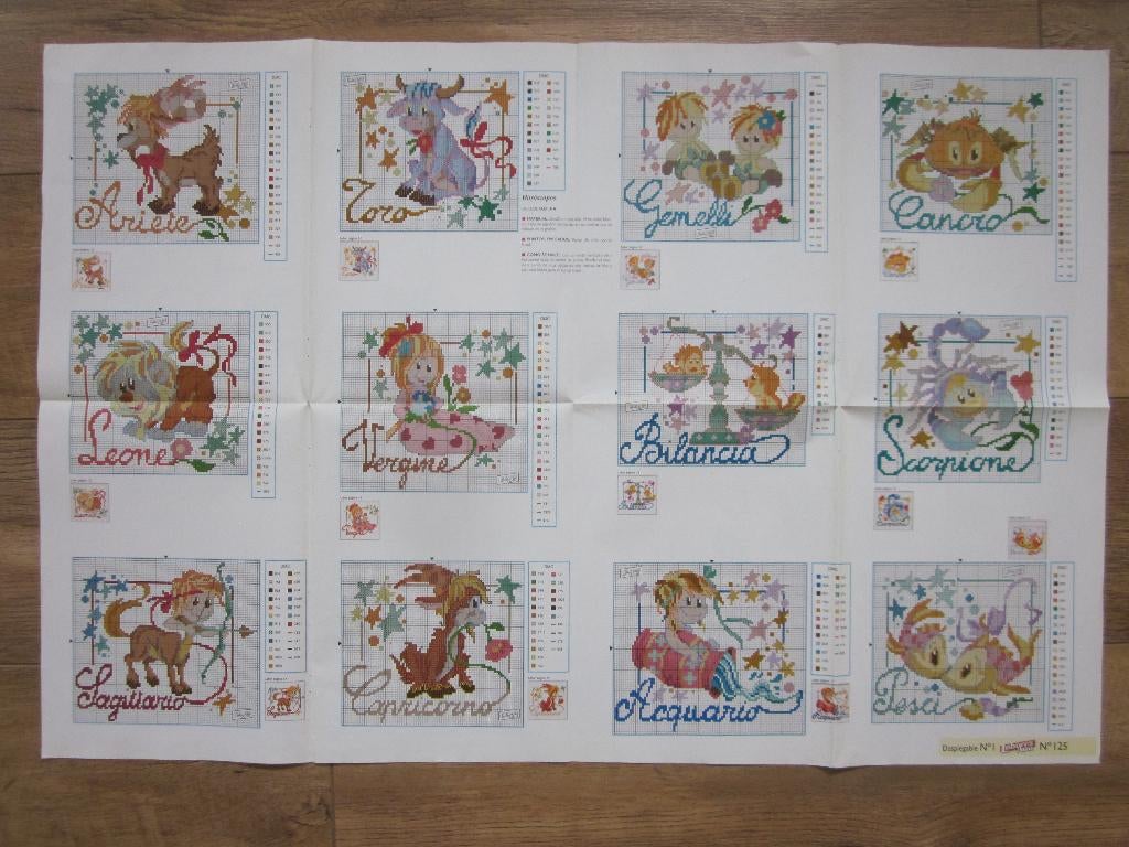 Groot origineel gekleurd borduur telpatroon12 sterrenbeelden, Hobby en Vrije tijd, Borduren en Borduurmachines, Ophalen of Verzenden