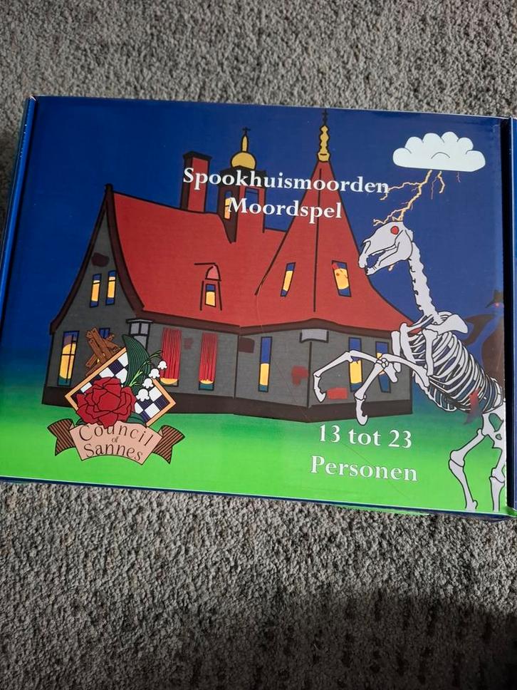 Spookhuismoorden Moordspel 13-23 pers. NL/ENG, Hobby en Vrije tijd, Gezelschapsspellen | Bordspellen, Zo goed als nieuw, Vijf spelers of meer
