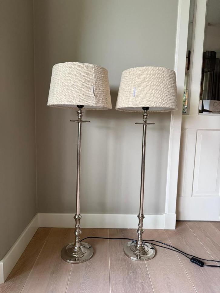 Schemerlampen Riviera Maison zilverkleur, Huis en Inrichting, Lampen | Vloerlampen, Zo goed als nieuw, Minder dan 100 cm, Metaal