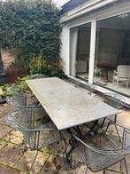 Natuurstenen tuintafel met 8 stoelen, Tuin en Terras, Ophalen, Gebruikt, Rechthoekig, Overige materialen