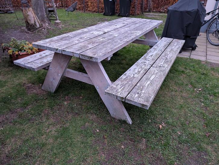 Picknicktafel douglas hout 6 personen, Tuin en Terras, Picknicktafels, Gebruikt, Rechthoekig, Hout, Ophalen