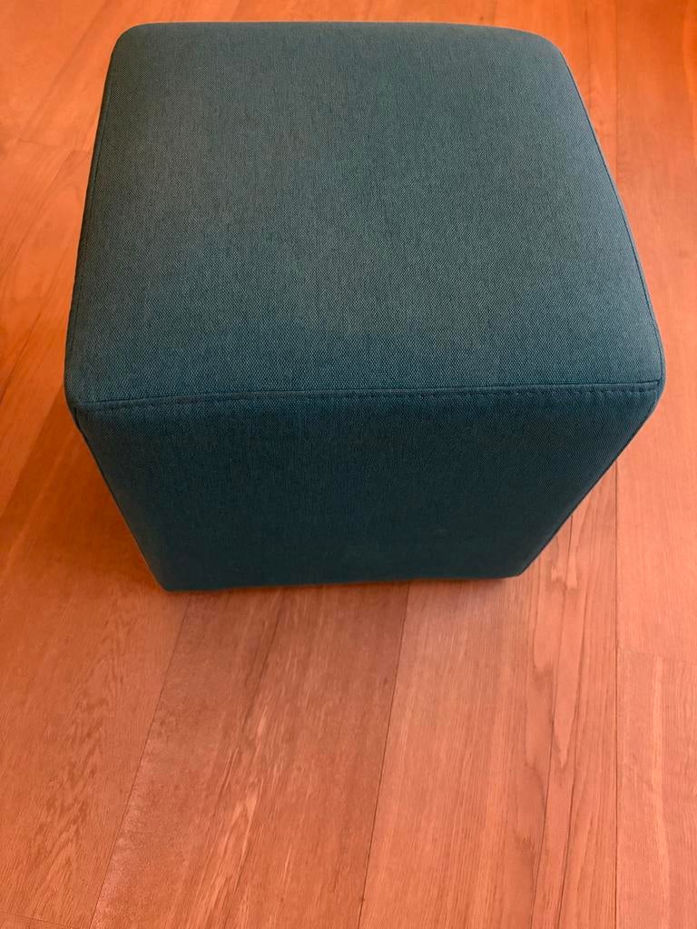 Petrolkleurige Stoffen Poef - 40x40x40 cm, Huis en Inrichting, Ophalen, Minder dan 50 cm, Gebruikt, Vierkant