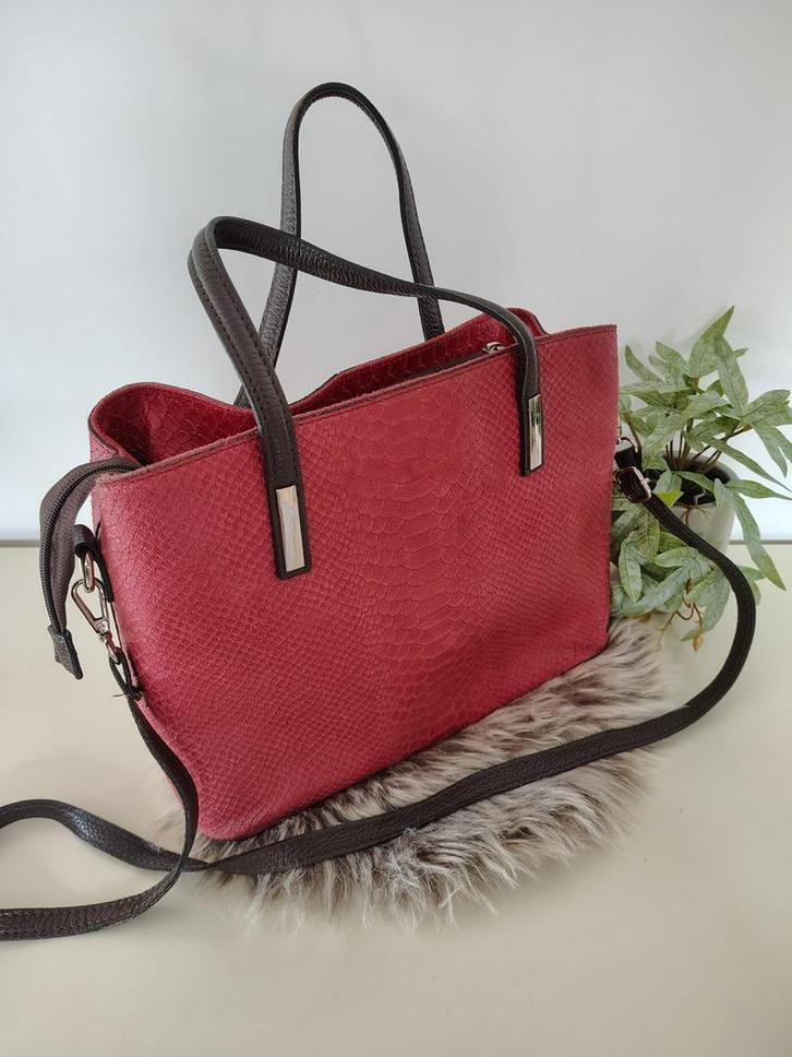 Roberta M. Italiaanse leren tas - Vera Pelle - Rood/bruin, Sieraden, Tassen en Uiterlijk, Tassen | Damestassen, Zo goed als nieuw