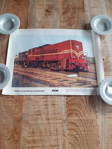 Oude poster NS van rode locomotief.  Jaren '60. beschikbaar voor biedingen