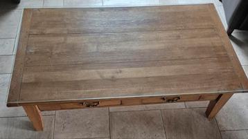 Massief Eiken Salontafel met Glasplaat & Lades beschikbaar voor biedingen