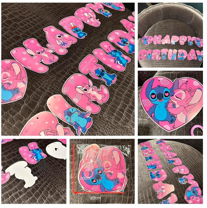 Stitch en Angel happy birtday slinger/banner, Hobby en Vrije tijd, Feestartikelen, Nieuw, Versiering, Verjaardag, Ophalen of Verzenden