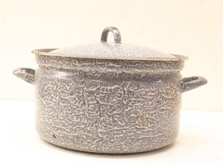 Emaille grijsgewolkte pan 35633, Antiek en Kunst, Antiek | Emaille, Ophalen of Verzenden