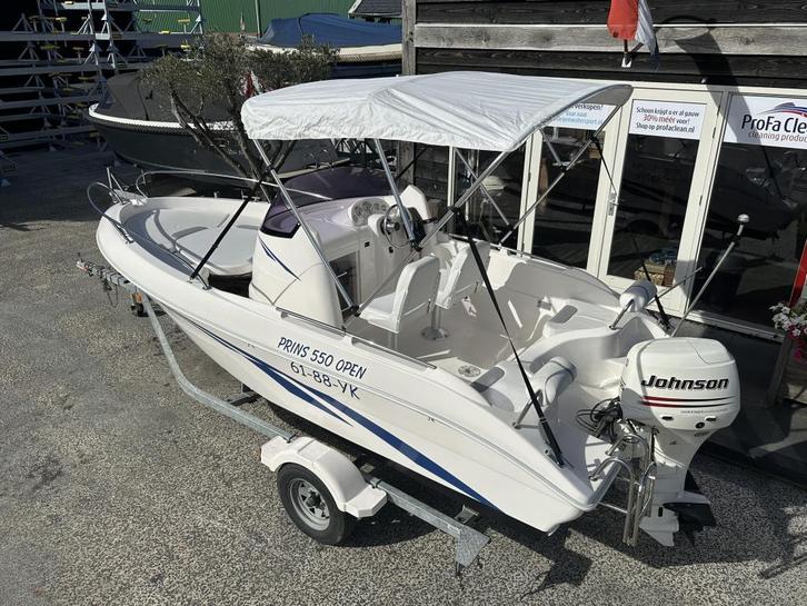 Prins 550 Johnson 50PK INCL Trailer ZEER NETJES!! Bimini-TOP, Watersport en Boten, Vis- en Consoleboten, Zo goed als nieuw, 3 tot 6 meter