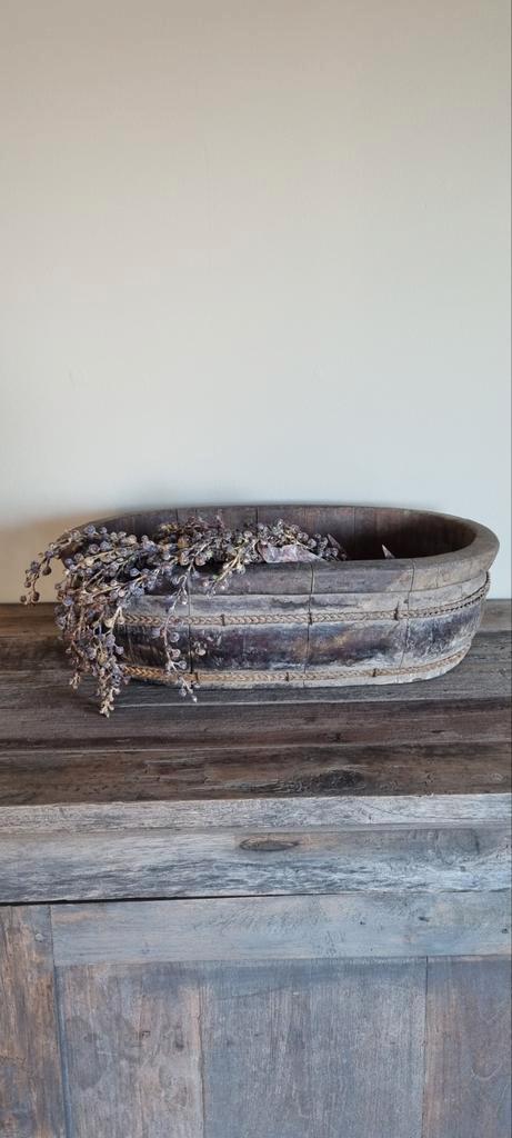 Stoere Olijfbak - Sober en Authentiek, Huis en Inrichting, Woonaccessoires | Schalen en Manden, Rond, Hout, Ophalen