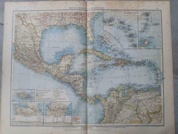 172-173 / Midden Amerika Jamaica Cuba Antillen Litho 1899, Antiek en Kunst, Kunst | Litho's en Zeefdrukken, Ophalen of Verzenden