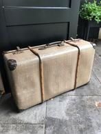 Bruin bruinen vintage koffer brocante met hout sierkoffer, Gebruikt, Ophalen of Verzenden