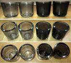 Vier Glazen waxinelichthouders, Huis en Inrichting, Woonaccessoires | Kandelaars en Kaarsen, Minder dan 25 cm, Overige materialen