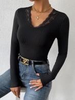 Shein zwarte top met kant NIEUW maat XS, Zwart, Nieuw, Ophalen of Verzenden, Lange mouw
