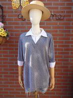 glanzende vintage retro top met kraag en stippenpatroon XL, Wit, Maat 46/48 (XL) of groter, Ophalen of Verzenden, Zo goed als nieuw