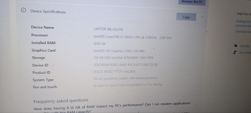 HP Laptop MLJJGS7N - Intel i3, 8GB RAM, 120GB SSD, Gebruikt, Met videokaart, 8 GB, Minder dan 2 Ghz