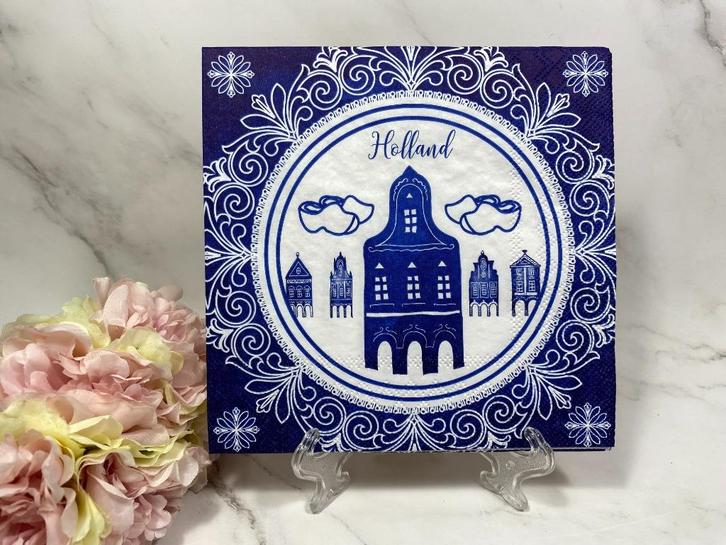 Knutsel servetten Delfts blauw grachtenhuis decoupage 366, Hobby en Vrije tijd, Knutselen, Nieuw, Materiaal, Ophalen of Verzenden