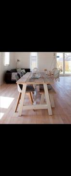Steigerhouten Eettafel + Bankje - Wit Onderstel, Huis en Inrichting, Tafels | Eettafels, Ophalen, Rechthoekig, 200 cm of meer